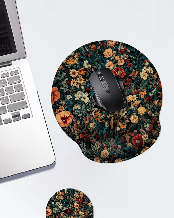 Ergonomic Mouse Pad with Memory Foam Wrist Rest Support Design,Relieve Wrist Pain Mousepad,Non-Slip Base for Laptop,Computer,Office Desk Accessories,Carpal Tunnel,Retro Floral