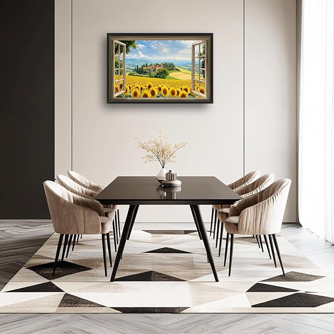 Sunflower Wall Art, Italy Pictures Wall Decor, Window Flower Canvas Prints Painting, Modern Large Framed Artwork For Living Room Office Bedroom Corridor 36"x 24"