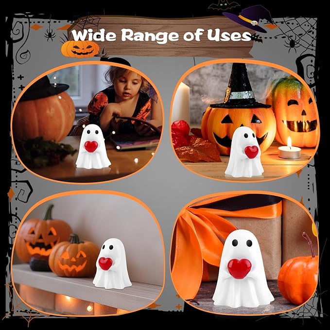 2025 Halloween Ghost Figurine, Cute Red Heart Ghost,Spooky Cute Halloween Decor,Haunted Porch & Indoor Home Statue,Coffee Table Centerpieces Shelf Mantel Display