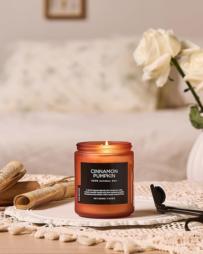 M&SENSE Cinnamon Pumpkin Fall Scented All Natural Soy Wax Candles for Home Scented, Cotton Wick Autumn Long Burning 7.05oz 50 Hours Burn Time, Jar Candle Gift for Men and Women