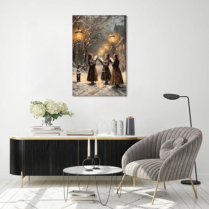 Medpol Vintage christmas wall art snow christmas carolers moody wall decor winter canvas poster for holiday decor apartment dormitory Framed16x24inch