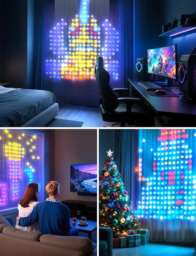 LED Curtain Light, 400 LEDs, Smart RGB+IC Color Changing Holiday Wall Lights, 3.3x3.3ft Indoor Dynamic DIY LED String Lights, APP Remote Control, For Bedroom, Living Room, Window Decor, Party, Wedding