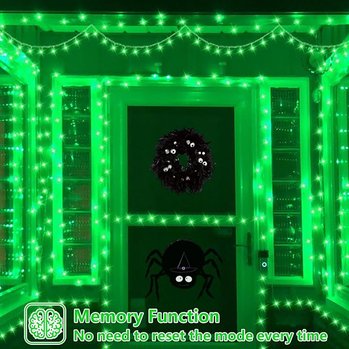 YEGUO 165ft 500 LED Halloween Lights Outdoor Waterproof, Green String Lights Indoor Plug in, 8 Modes Clear Wire for Halloween Holiday Home Tree Garden Patio Decor