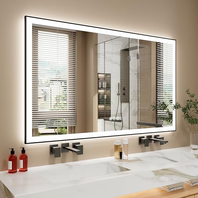 60x36 Inch LED Bathroom Mirror with Black Frame, Backlit and Front Lighted Bathroom Mirrors for Wall, Anti-Fog, Dimmable, Memory, Shatterproof, LED Vanity Mirror for Bathroom