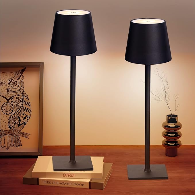 2 Pack Cordless Table Lamps, 3 Colors Stepless Dimming, 5000mAh Rechargeable Battery LED Desk Lamp for Bedroom/Couple Dinner/Desk/Cafe/Dining Room/Terrace