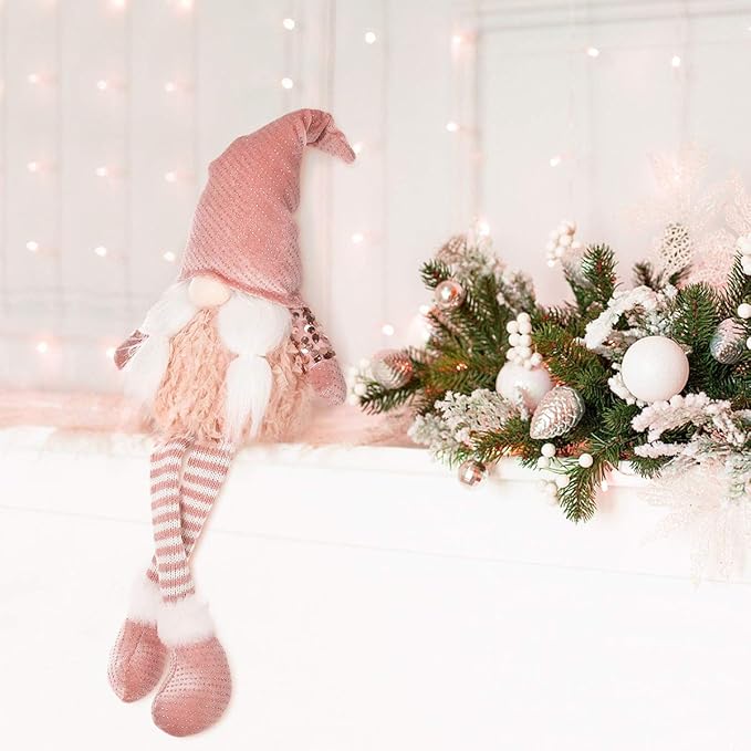 HMASYO Christmas Gnomes Decorations Gift, Handmade Swedish Tomte, Scandinavian Pink Gnome Santa Nisse Nordic Figurine Plush Doll Table Ornament for Christmas Decorations (Pink-Plush)