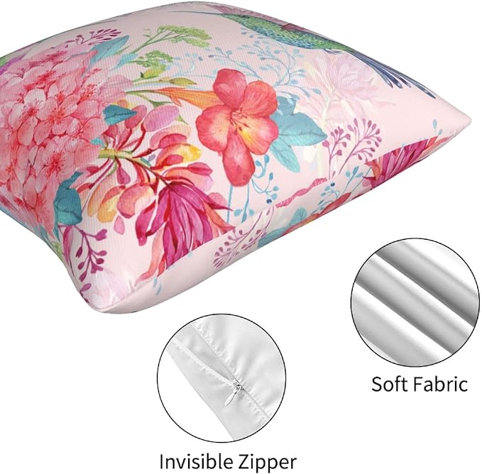 Tropical Flamingos and Pink Flower Throw Pillow Covers Set of 4 18x18 Inches Butterfly Floral Peonies Decorative Pillow Cases Home Decor Colorful Pillowcases