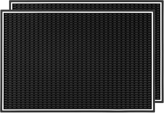 Rubber Bar Mat Set of 2 Black – Durable, Non-Slip, Non-Toxic Spill & Drying Mats for Bars, Restaurants, Coffee Shops, Countertops & Tabletops Hairdressing tool protective pad.Drying mat for tableware.