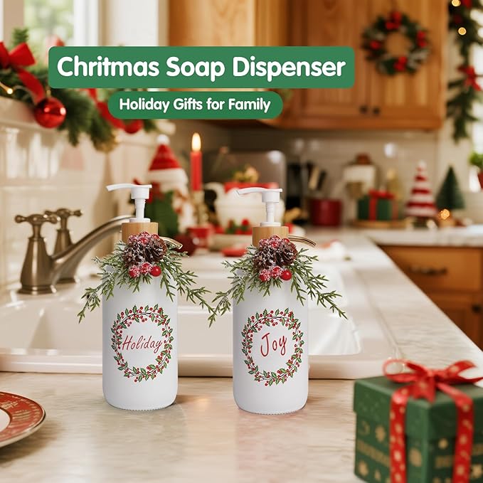 Christmas Soap Dispenser,Christmas Decoration Bathroom Hand Soap Dispenser and Christmas Kitchen Decor,Cute Christmas Soap Pump for Farmhouse Indoor Christmas Bathroom Decor(2 Pack)