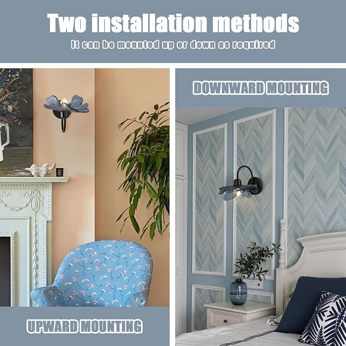 vintage wall sconce matte black bathroom vanity light mid century modern wall sconce Blue Glass Flower wall lamp 1-Light Vanity Light Over Mirror bedroom wall sconces for Bedroom Hallway Living Room