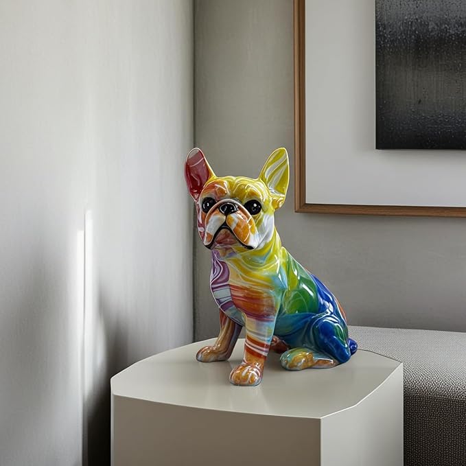 FUNSXBUG Colorful Art French Bulldog Statue Dog Figurines Sculpture Collectibles Home Office Desktop Decor Outdoor Garden Display Decoration Resin (Colour 4)