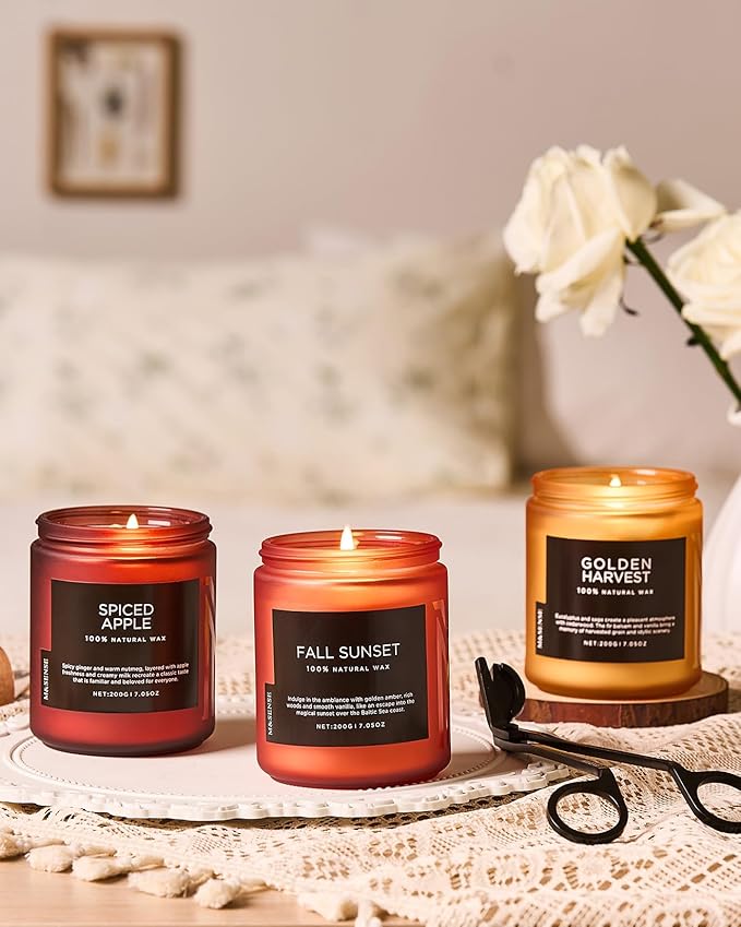 M&SENSE Fall Harvest Highly Scented Candle, All Natural Soy Wax 2 Cotton Wick 7.05oz 50 Hours Slow Burning Candle Gifts for Birthday Holiday, Decorative for Home