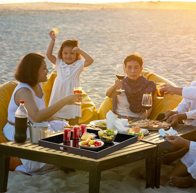 20×20 inches Oversized Black Acrylic Ottoman Tray Extra Large Decorative Tray Spill-Proof Serving Trays with Handles King-Size Safe Edge Organizer for Coffee Table Countertop Breakfast