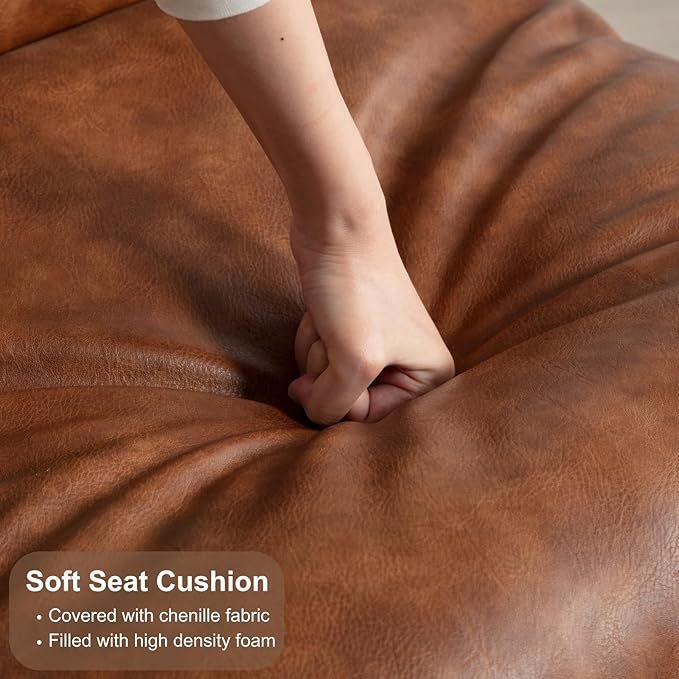 HEAH-YO Modern Accent Chairs Set of 2, Upholstered PU Fuax Leather Living Room Chairs with Bronze Metal Legs, Comfy Arm Side Chairs for Bedroom, Brown