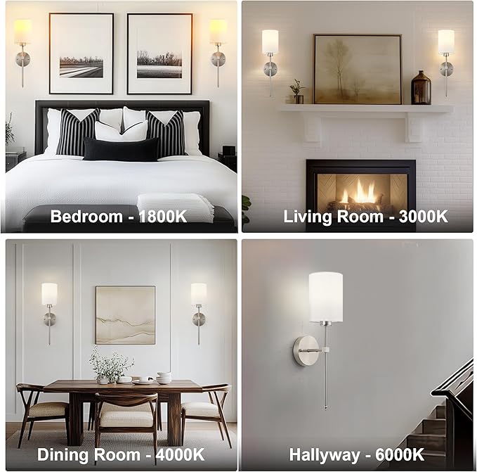 Battery Operated Wall Sconce Set of Two,Wireless Rechargeable Wall Light With Remote Control, Dimmable, 1800K/3000K/4000K/6000K/RGB, Timer, for Living Room, Bedroom, Fireplace, TV, 26.8 Inch, Nickel