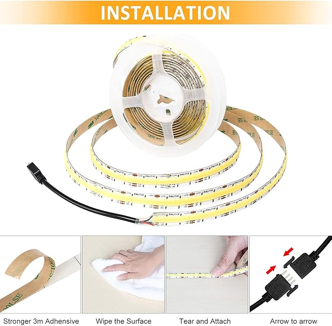 PAUTIX COB LED Strip Light White CCT Tunable 6400LEDs,CRI90+ 32.8ft/10m Dimmable 2700K-6500K 24V LED Tape Light,for Under Cabinet Bedroom Kitchen TV Mirror DIY Lighting(Adapter & Dimmer NOT Included)