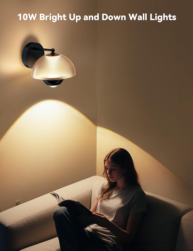 Tubicen Flowerpot LED Wall Sconce Dual Lighting 10W Dimmable Modern Elegant Wall Lamp Black Indoor Round Wall Lights for Living Room Bedroom Hardwired