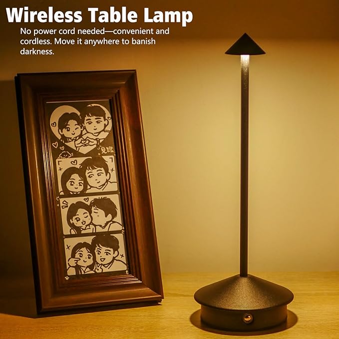 Cordless LED Table Lamp, Rechargeable 5200mAH Battery Operated Lamp for Decor, 3 Color Stepless Dimming Desk Lamps, for Restaurant, Bedroom, Outdoor Camping, Coffee Shop, Night Light