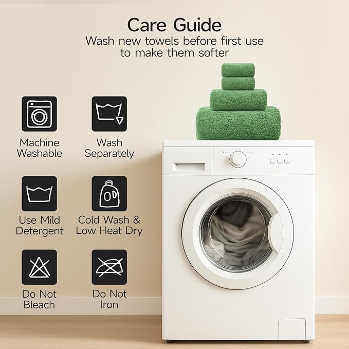 REDKISS Ultra-Plush Bath Towel Set, 900GSM Premium Thick Cotton for Bathroom & Spa, Super Absorbent Quick-Dry Bath Sheets with No Shedding (4-Piece Set for Adults, Luxury Hotel & Home Use)-Grass Green