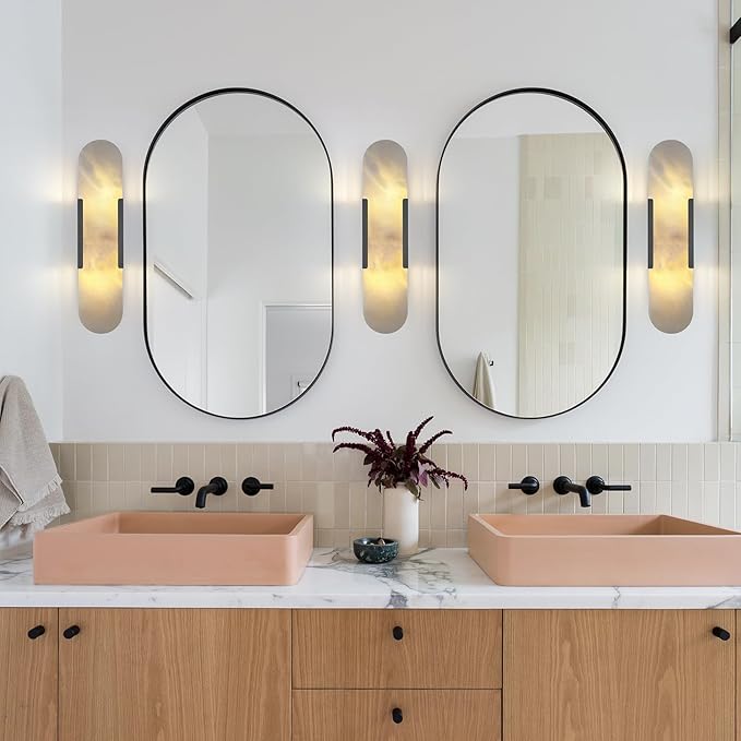 19.7 in Matte Black Alabaster Wall Sconces, Natural Marble Wall Sconces Indoor Alabaster Sconces for Living Room Modern Alabaster Sconces Wall Lighting for Dining Room Stairs Bedroom