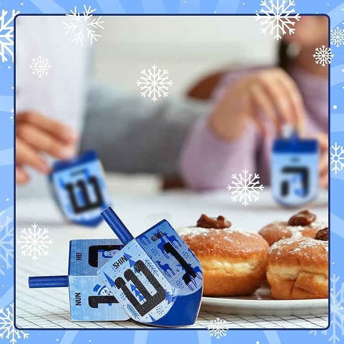 2 Pcs Hanukkah Dreidels Game Toy Extra Large Wooden Dreidel for Hanukkah Decoration with English Transliteration, Forever Spinning Tops Party Favors(Snowman)