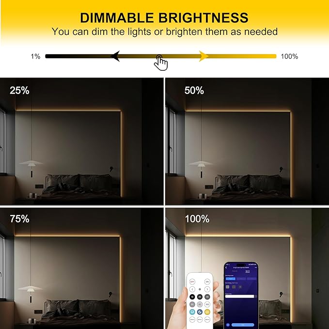 COB LED Strip Lights Warm White,24V Dimmable led Light Strip KIT with Remote and app Control,2700K 32.8FT/2 * 5m 8mm Wide Ra>90 Cuttable Flexible Strip Lights for Bedroom,Shelf,Cabinet
