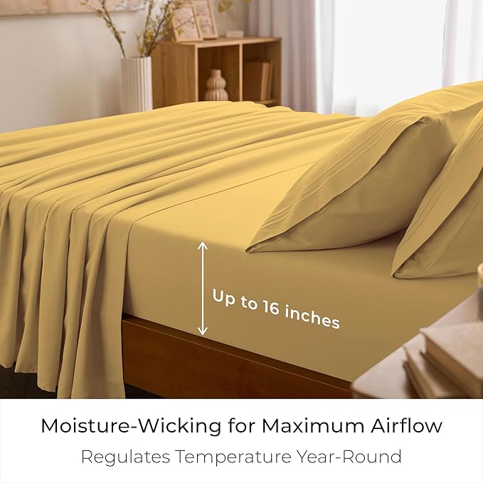 Mellanni King Sheets Set - 4 PC Iconic Collection Bedding - Hotel Luxury, Extra Soft, Cooling Bed Sheets - Wrinkle, Fade, Stain Resistant (King, Yellow)