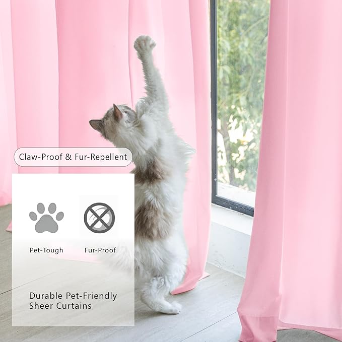 Non-See-Through Light Pink Privacy Semi Sheer Curtains That Let Light in 84 Inches Long Light Filtering Sheer Window Curtains Drapes for Living Room Bedroom 2 Panels Set Light Pink