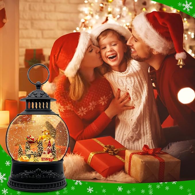 Christmas Snow Globe Lantern with Music & Timer - USB/Battery Operated LED Glittering Globe, Snow Globe Decor for Home Holiday (Reindeer)
