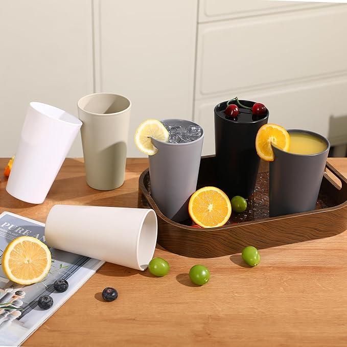 24 Pcs Unbreakable Plastic Cups Set, 20 oz Reusable Plastic Cups, Stackable Water Tumblers, Drinking Cup for Kitchen, Outdoor, BPA-free, Dishwasher Refrigerator and Microwave Safe (20 oz, 6 Colors)