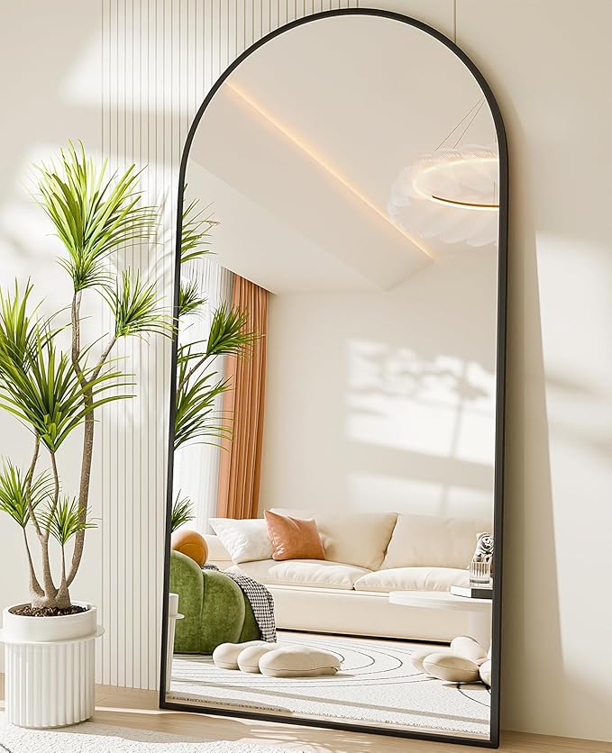 SUNQUEEN 71"×32" Mirror Full Length, Arched Full Length Mirror with Stand, Standing Floor Mirror Wall, Hanging or Leaning Large Full Body Mirrors for Bedroom Living Room (Black)