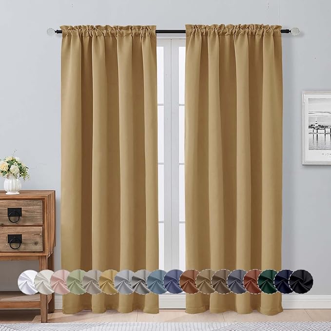 Aiyufeng Gold Blackout Curtains for Bedroom 72 Inch Length 2 Panels Set, Privacy Thermal Insulated Rod Pocket Door Window Curtains for Patio French Door Front Door, W40 x L72 Inch, Gold