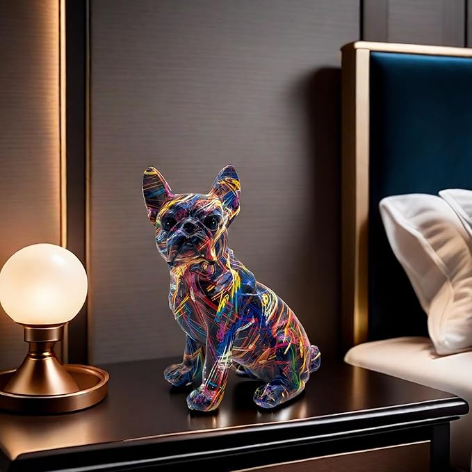 FUNSXBUG Colorful Art French Bulldog Statue Dog Figurines Sculpture Collectibles Home Office Desktop Decor Outdoor Garden Display Decoration Resin (Colour 2)