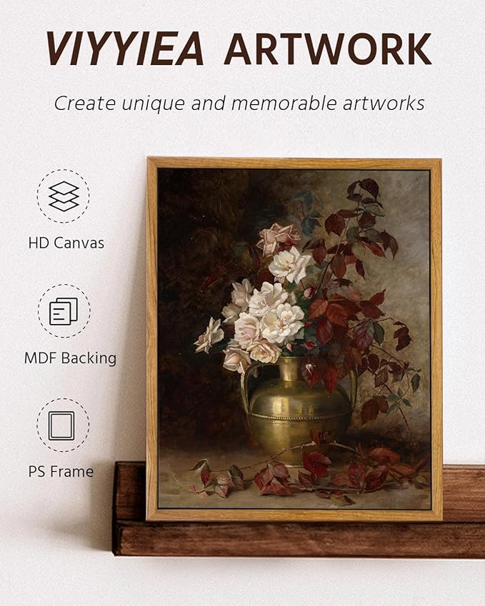 VIYYIEA Vintage Flower Wall Art Room Decor, Framed Canvas Art Botanical Prints, Flower in Vase Wall Painting, Rustic Farmhouse Wall Decor for Bedroom Living Room Bathroom Pictures, 9"x11"