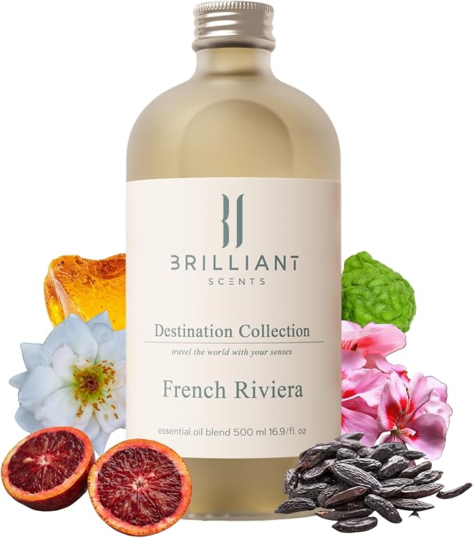 Brilliant Scents French Riviera Fragrance Oil 120ml - Premium Diffuser Oil for Home, Office, Hotels - Long Lasting, Plant-Based, Meets IFRA Standards, USA-Made - Blood Orange, Jasmine, Tonka Bean