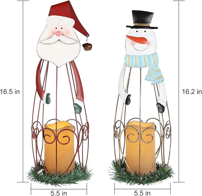 MorTime 2 Pack Christmas Candle Lantern with LED Lights, Metal Lighted Santa Claus Lanterns for Christmas Holiday Home Decorations