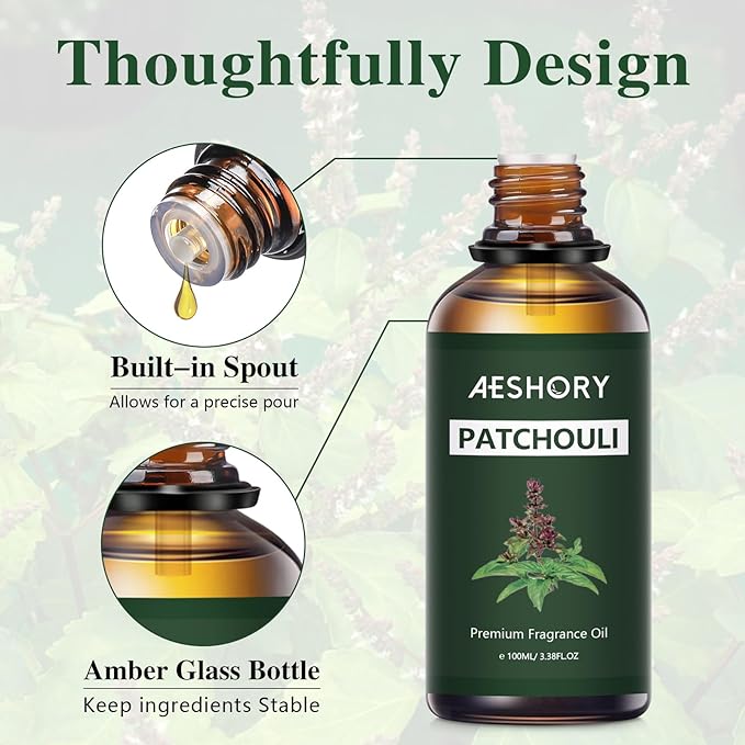 Patachouli Fragrance Oil 3.38FL.OZ - Aromatherapy Essential Oils for Diffusers for Home, Patachouli Scented Oils for Massage, Soap Candle Making Scents - 100ML