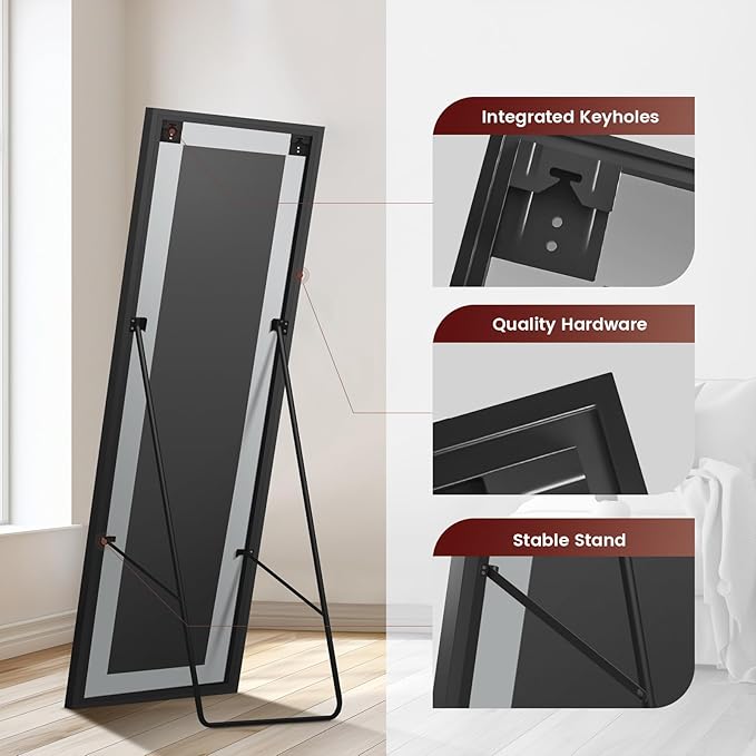 Kosmonia 56x18 Frameless Full Length Silver Coating Mirror w/Distortion Free, HD Reflection &Anti Desilvering, Tempered Glass & Shatter Proof Film Doubling Safety, Easy Setup w/Stand, Wall/Standing