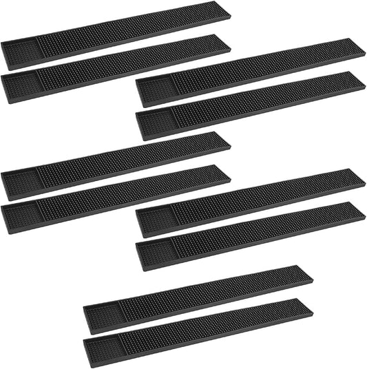 10 Pack Rubber Bar Mats, 24" x 3.15" Black Bar Service Mat, Spill Mat for Countertop, Bartending, Rubber Bar Mats, Efficient and Stylish Solution for Every Bartending Need,by KUKLIPJIM