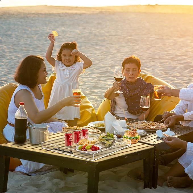 18×16 inches Oversized Clear Acrylic Ottoman Tray with Black Metal Handle and Safe Edge Extra Large Spill-Proof for Serving,Decorative King-Size Organizer Tray for Coffee Table Countertop