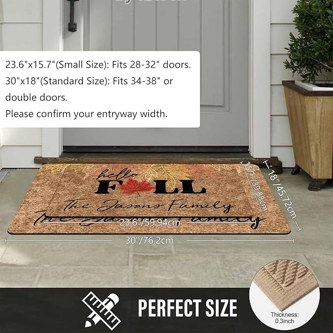 Fall Welcome Doormat, Personalized Door Mat Hello Fall Custom Home Decor Floor Mat, Non-Slip Rubber Rugs, Washable Carpet for Indoor Outdoor Front Door Porch Entryway