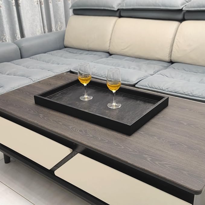 25 * 15 inches High-End Light Luxury Leather Rectangle Oversized Service Tray for Ottoman Tray, Coffee, Food, Family Dinner, Picnic, Party Essentials (Black, 25 * 15 inch)