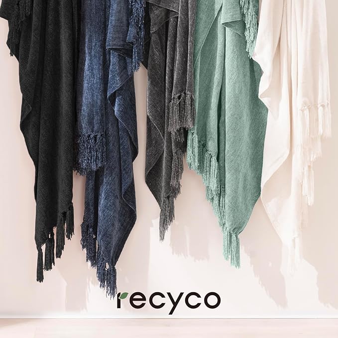 RECYCO Throw Blanket Soft Cozy Chenille Throw Blanket with Fringe Tassel for Couch Sofa Chair Bed Living Room Gift (Sage, 50'' x 60'')