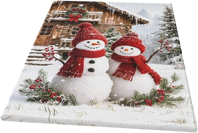 Zyphren Christmas Snowman Wall Art Winter Picture Wall Decor Snowman Canvas Print Painting Home Artwork Gifts for Living Room Bedroom Bathroom 20"x24"