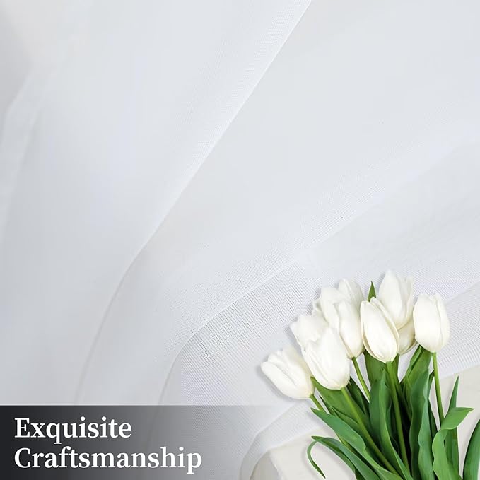 White Sheer Curtains 72 Inches Long 2 Panels, Rod Pocket Short Curtain for Kitchen, Bedroom, Cafe Window(White 38" W x 72" L)