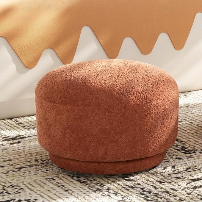 15" Small Foot Stool Ottoman Cute Foot Rest Round Mushroom Ottomans Modern Boucle Footstool Shoe Stool for Couch for Living Room Bedroom Entrance Orange