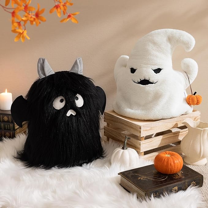 Ashler Ghost Pillows - Cute Shaped Throw Pillows, White Halloween Decor with Pumpkin, 20x16 inches