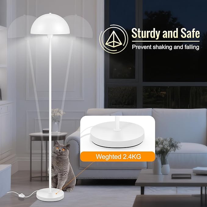 Floor Lamp for Bedroom Modern, Lamp with Mushroom Lampshade, 65.5" Tall Floor Lamp, E26 Base, Footswitch, ETL Listed, Industrial Standing Lamps for Living Room Nursery, Mid Century Home Decor, White