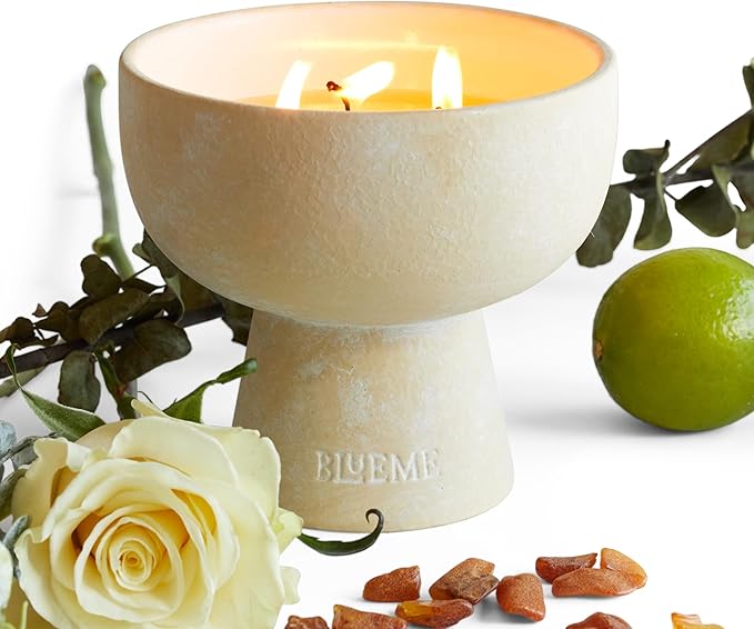 BLUEME Eucalyptus & Lime, Luxury Candle w/Essential Oils, 3 Wick, Hand-Poured Soy, Cotton Wick, Ceramic