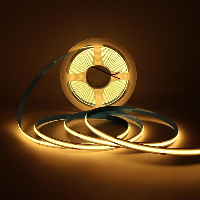 12V 2700K COB LED Strip Light Tape Warm Yellow Color, 480LEDs/m 16.4FT CRI>90, High Bright Ribbon Light for House Ceiling Bedroom Decor (DC12V, Wihtout Power Supply)